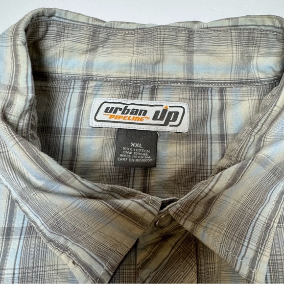 Urban Pipeline Men's Western Gray Plaid Short Sleeve Shirt Pearl Snap - Picture 5 of 6